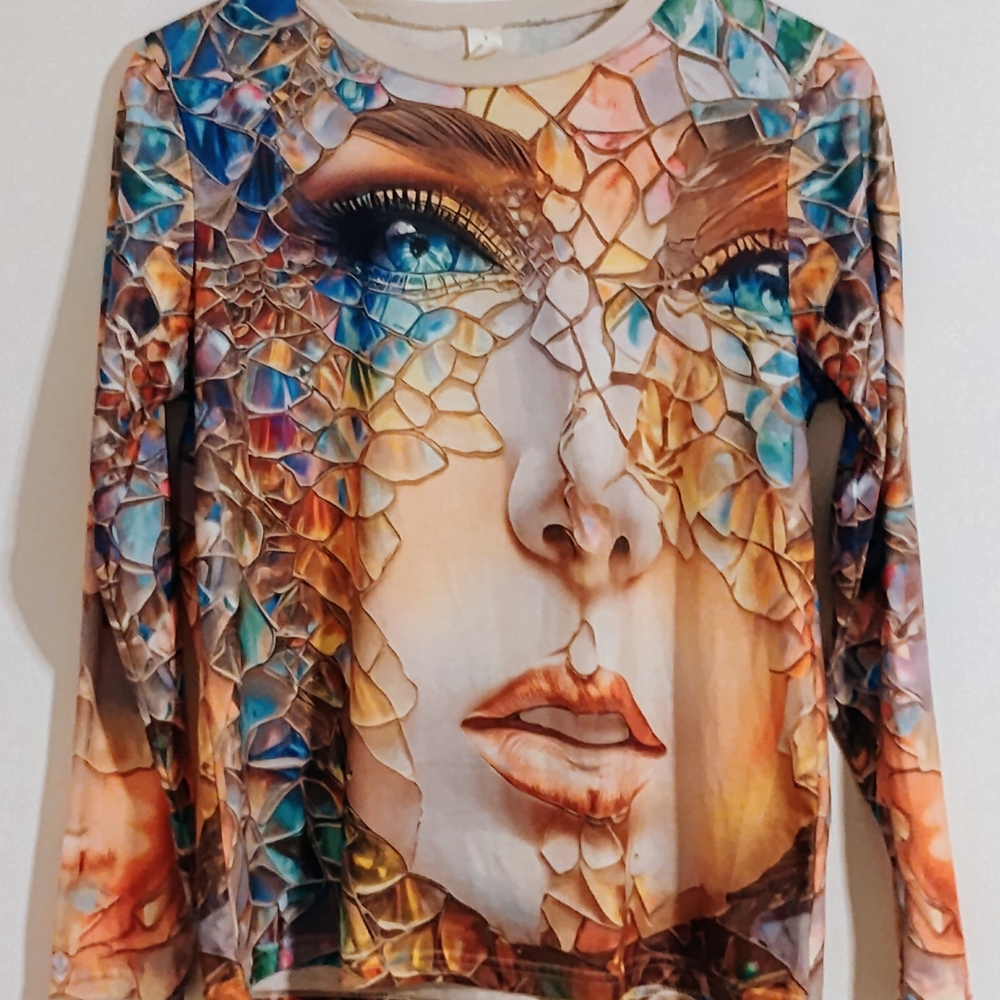 Vibrant Mosaic Face Print Women's Sweatshirt